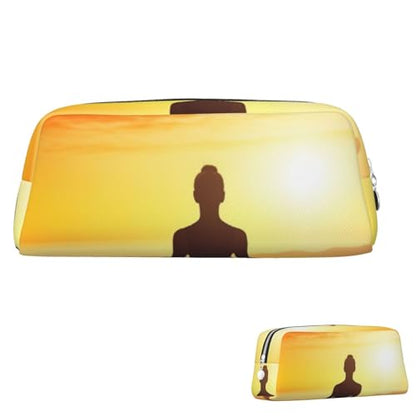 Yoga Meditation Makeup Bag for Women Men Pencil Pouch Travel Small Cosmetic Bag Zippered Toiletry Bags Aesthetic Pen Bags Leather Coin Pouch Purse - color: Silver