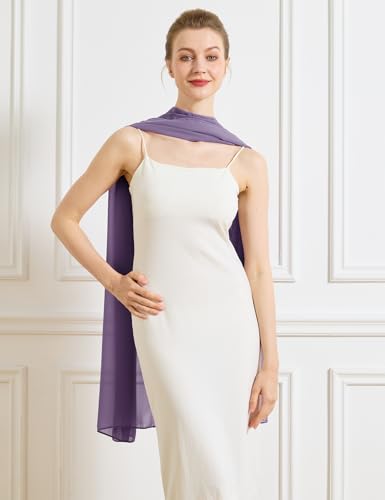 Chiffon Cape Shawl Wrap Scarf 3 Ways to Wear Elegant Sheer Capelet for Evening Dresses Weddings Parties - color: Dark Purple