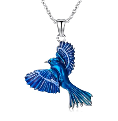 Hummingbird/Phoenix/Owl/Dove/Flamingo/Raven/Blue Jay/Cardinal/Peacock/Eagle/Parrot/Robin Necklace for Women 925 Sterling Silver Bird Pendant Necklace Animal Jewelry Gift for Mother Wife - style: Blue Jay Necklace