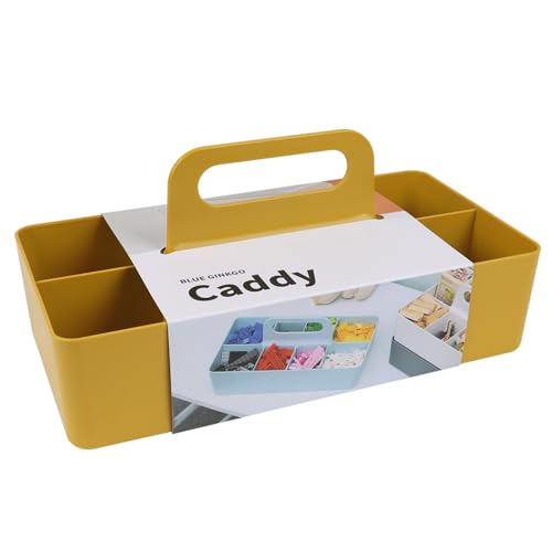 BLUE GINKGO Stackable Organizer Caddy – Korean-Made Portable Tote for Bathroom, Office, Crafts, or School Supplies (Long Rectangle, Yellow)
