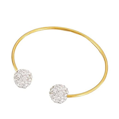 Women's Stainless Steel Minimalist Open Cuff Bracelet with Zirconia Ball, Silver/Gold - color: Gold-12mm ball