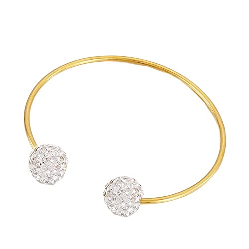 Women's Stainless Steel Minimalist Open Cuff Bracelet with Zirconia Ball, Silver/Gold - color: Gold-12mm ball