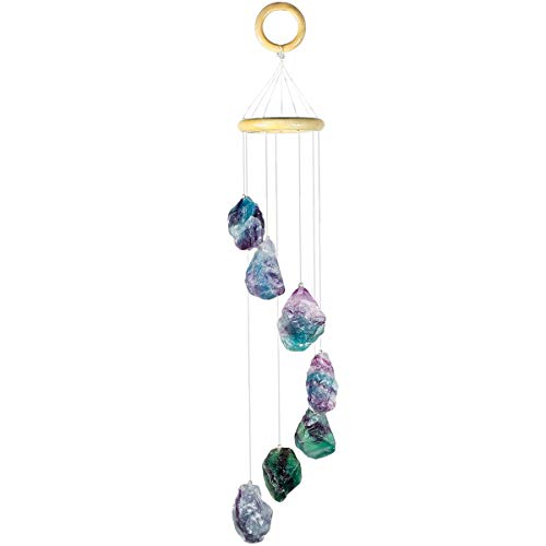 Nupuyai Wind Chimes - Unique Raw Stones Wind Chimes for Indoor Outdoor, Healing Stone Windchime Hanging Ornament for Home Garden, 17.7-21.7'', Fluorite