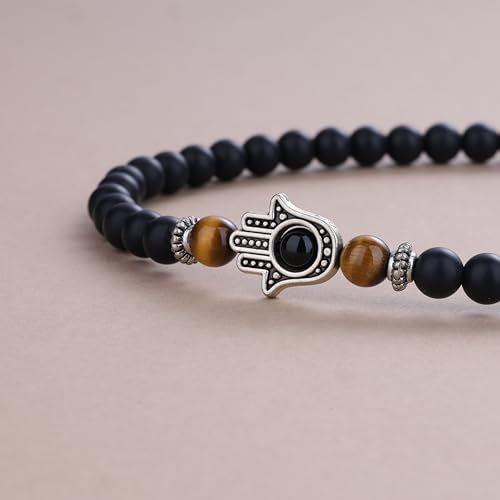 COAI 108 Mala Beads Hamsa Hand Bracelet, Wrap Bracelet Beaded Necklace for Men Women - style: Matte Onyx