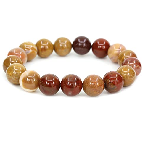 Keleny Semi Precious Stones Natural Gemstones 12mm Round Beads Crystal Stretch Bracelets 7 Inch Unisex - color: Mookaite Jasper