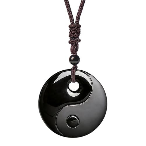 Black Obsidian Yin Yang Necklace for Men Women, Tai Chi Pendant Obsidian Balance Necklace for Releasing Negativity, Talisman Spiritual Healing Jewelry for Protection Amulet - color: Black-2