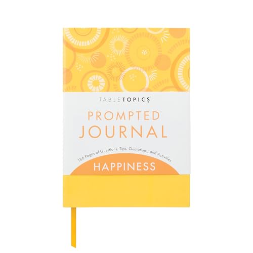 TableTopics Happiness Prompted Journal - Reflection Notebook with Questions, Quotes, Tips, & Guided Activities for Positive Thinking, Improved Mood, Wellness, Self-care Journal with Prompts for Women - style: Happiness