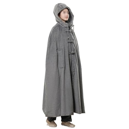 Women Men Meditation Hooded Cloak Double Layer Plush Thickened Coat Comfortable Warm Prayer Robe - color: Gray, size: XX-Large