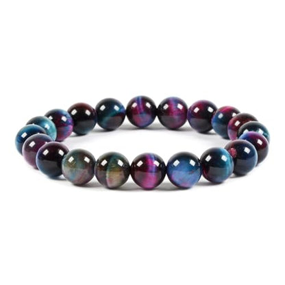 Justinstones Gem Semi Precious Gemstone 10mm Round Beads Stretch Bracelet 7 Inch Unisex - color: Dyed Rose Blue Green Tiger Eye