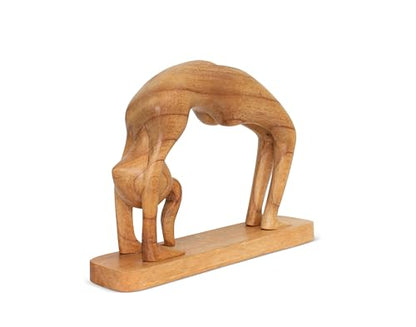 G6 Collection 10" Wooden Handmade Abstract Sculpture Art Decorative Home Decor Handcrafted Figurine Accent Decoration Artwork Hand Carved, Wheel Pose - style: Wheel Pose