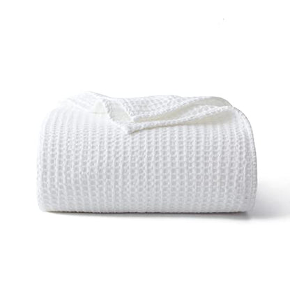 100% Cotton Waffle Blanket (White - Throw Size - 50 * 60''), Pre-Washed and Anti-Shrinkage Soft Lightweight Bed & Couch Blanket, 380 GSM Waffle Weave Throw Blanket for All Seasons - color: White, size: Throw (50"*60")
