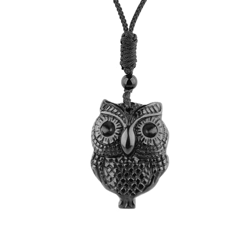 Black Obsidian Necklace Protection Pendant with Extended Bead Chain Healing Crystal Stone Amulet Necklace for Men Women - color: OwlA