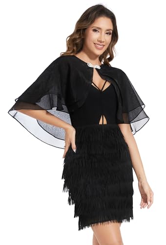 Women's Sheer Tencel Shawls and Wraps for Evening Dresses Soft Wedding Cape Lightweight Bridesmaid Scarves Cover Up - color: Black