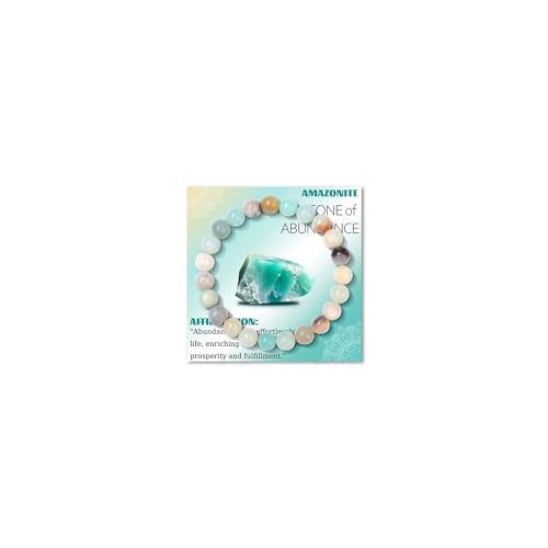 Crystal Beaded Bracelets for Women 4mm Clear Quartz Bead Handmade Gemstone Stretch Elastic Bracelet Natural Stone Crystal Healing Reiki Spiritual Jewelry Gifts - color: Amazonite, size: 8mm
