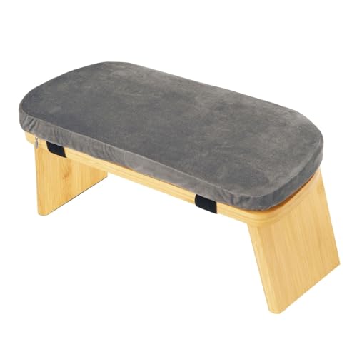 Meditation Bench Kneeling Stool Ergonomic Wood with Soft Cushion, Foldable Portable Prayer Bench, Meditation Stool 16.93x7.48x7.09inch- Gray