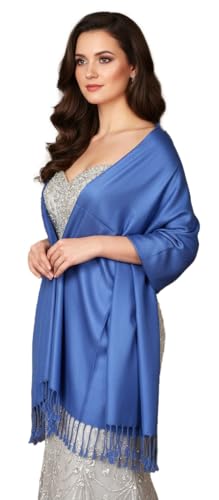 Pashmina Shawls Wraps for Women. Dress Cover Up Formal. Cashmere Feel Wrap for Evening Dress. - color: R Blue