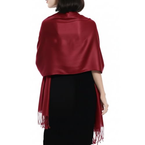 Peach Couture Women’s Pashmina Shawl Wrap – Warm Long Large Scarf for Evening Dress, Bridesmaid, Wedding & Bridal Wear - color: Maroon