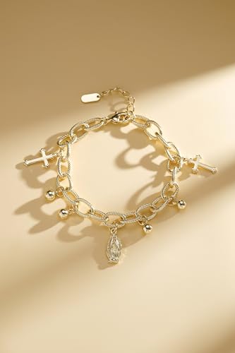 Bracelet for Women 14K Gold Plated Dainty Chain Simple Jewelry - style: Gold-Tone Religious Charm