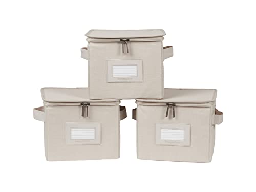 Covermates Keepsakes Zip-Top Storage Box Set, 3 Pack Heavy Duty Polyester Organizer Bins, Stackable Design, ID Window, Reinforced Handles, Closet Home Storage, Beige Heather - color: Beige Heather, size: 8W x 8D x 7H - 3 PIECE SET