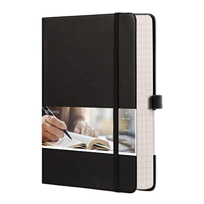 EMSHOI Graph Paper Notebook - 256 Pages A5 Graph Notebook/Journal, Hard Cover, 120gsm Thick Paper, Smooth PU Leather, Inner Pocket, 5.75'' × 8.38''-Black - color: Black, size: A5-Graph