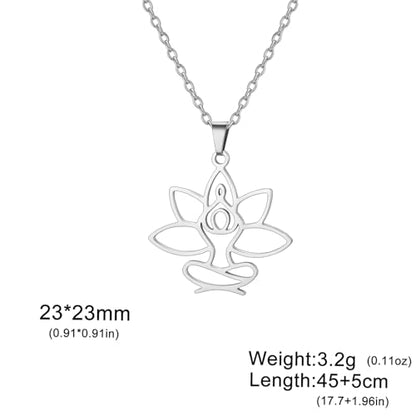 UNIFT Lotus Meditation Necklace For Women Stainless Steel Om Yoga Spiritual Symbol Hollow Out Hindu Yoga Jewelry Inspirational Amulet Gift - color: silver