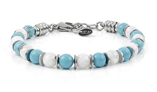 Beaded Bracelet for Men and Women – Natural Gemstone and Stainless Steel – Adjustable, Durable and Elegant – Made in Italy - color: Turquoise - Moonstone