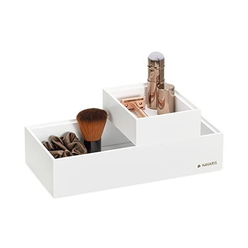 Navaris Bamboo Storage Boxes - Set of 2 Wood Stackable Box Organizers for Bedroom, Kitchen, Bathroom, Living Room, Makeup, Jewelry, Accessories - White - color: White