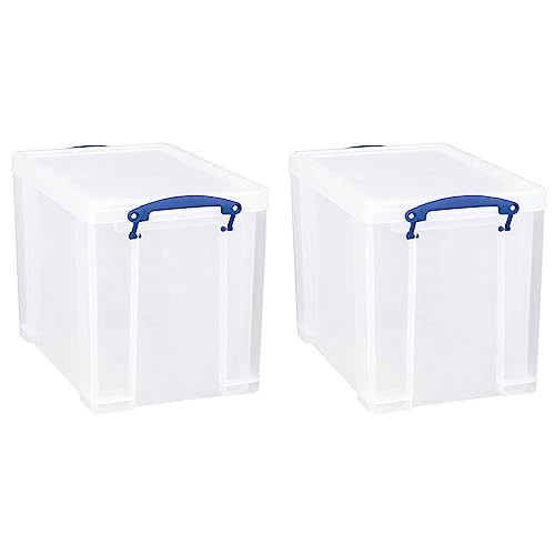 Really Useful Box 19 Liter Plastic Stackable Storage Container w/Snap Lid & Built-In Clip Lock Handles for Home & Office Organization, Clear (2 Pack)
