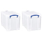 Really Useful Box 19 Liter Plastic Stackable Storage Container w/Snap Lid & Built-In Clip Lock Handles for Home & Office Organization, Clear (2 Pack)