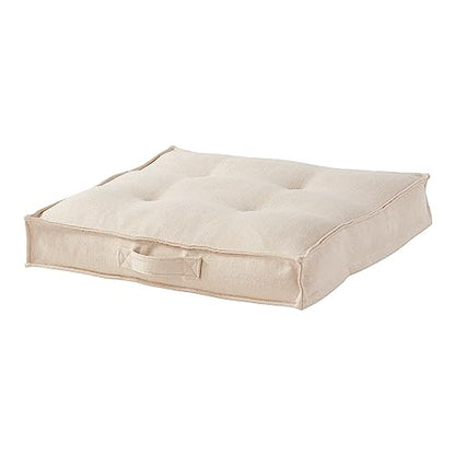 Square Tufted Floor Pillow with Removable Cover, Cream, Small (24") - color: Cream, size: Small (24")