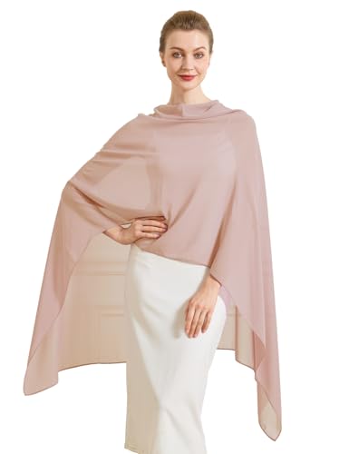 Chiffon Cape Shawl Wrap Scarf 3 Ways to Wear Elegant Sheer Capelet for Evening Dresses Weddings Parties - color: Blush Pink