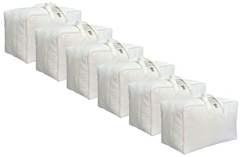 Soft Large Canvas Comforter Storage Bags with Four Carrying Handles and Clear Window, Closet Organizer for Clothing, Blankets Sheets Pillows and Bedding, 80L, 6 Pack, White - color: White, size: 80L - 6 Pack
