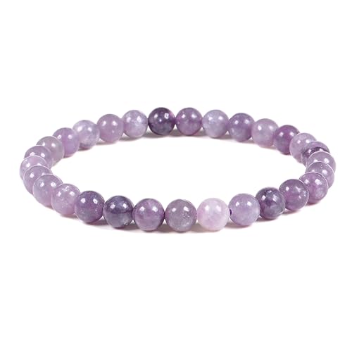 Justinstones Gem Semi Precious Gemstone 6mm Round Beads Stretch Bracelet 6.5 Inch Unisex - color: Light Lepidolite Lithium Mica