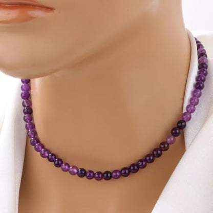 Healing Crystal Necklace for Women Men Colorful 6mm Natural Stone Beaded Choker Gemstone Necklaces with Card Handmade Reiki Spiritual Jewelry Gift - color: Turquoise