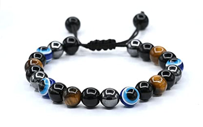 Amazing Gemstone Evil Eye Bracelets for Men Women - Ultimate Protection - Black Obsidian, Tigers Eye and Hematite - Healing Bracelets Gifts for Mom Mothers Day Pulseras Para Hombres Mujer - color: Ultimate Protection