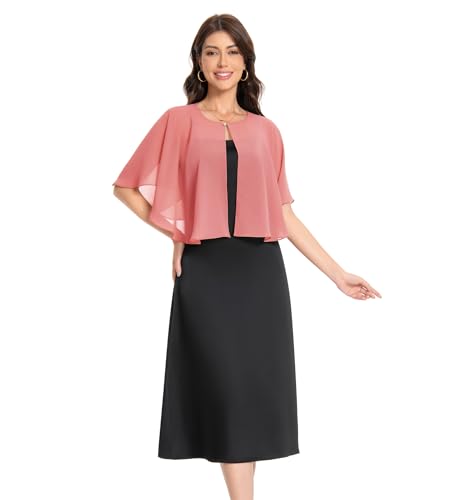 Baoqiya Capelets for women Chiffon Cape Soft Shawls and Wraps Wedding Capes 1920s flapper Cover Up - color: Coral