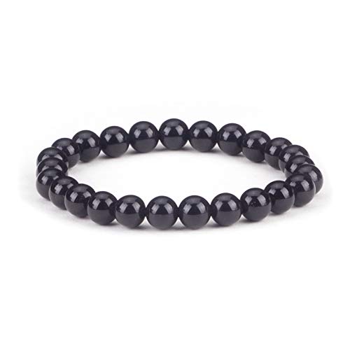 Cherry Tree Collection Tigers Eye Bracelets Plus Over 40 Other Stones – Gemstone Beads for Men & Women, Promotes Protection, Courage, Focus, Balance & Luck – Available in S, M, L with 8mm Round Beads - color: Black Obsidian, size: Large