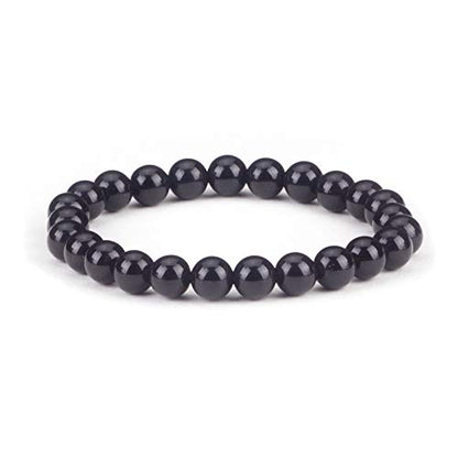 Cherry Tree Collection Tigers Eye Bracelets Plus Over 40 Other Stones – Gemstone Beads for Men & Women, Promotes Protection, Courage, Focus, Balance & Luck – Available in S, M, L with 8mm Round Beads - color: Black Obsidian, size: Large