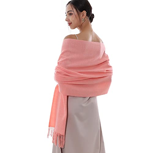 RIIQIICHY Winter Scarfs for Women Pashmina Shawls Wraps for Evening Dresses Large Warm Soft Scarves - color: Coral