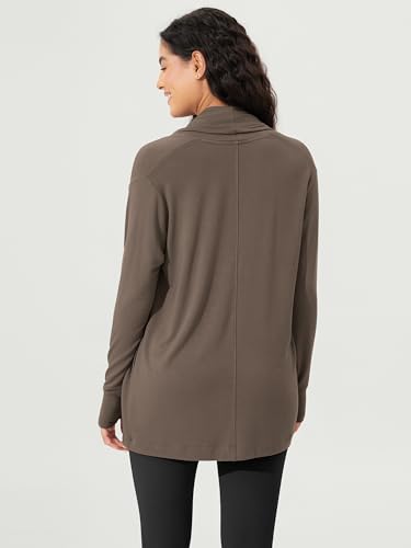 ODODOS Women's Drape Open Front Cardigans Cozy Soft Long Sleeve Casual Wrap Outerwear with Pockets Thumb Hole - color: Desert Palm, size: X-Small