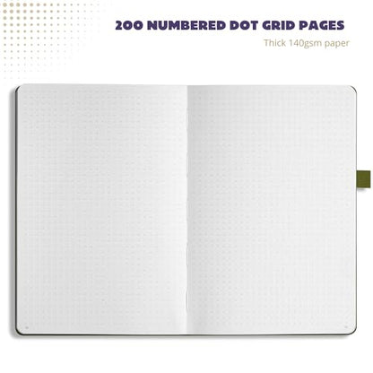 Dotted Journal – 140gsm Bleed Proof Thick White Paper – 200 Numbered Dot Grid Pages – 5.8 x 8.3 inch Bullet Dotted Notebook - color: purple