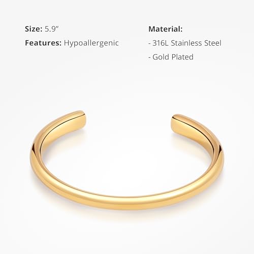 COBI Minimalist Stainless Steel Bracelet, Polished Chunky Open Bangle,Twisted Rope Cuff Bracelet, Durable Hypoallergenic Stackable Jewelry 5.6/5.7/5.9 Inch - style: Thin Bangle - Gold
