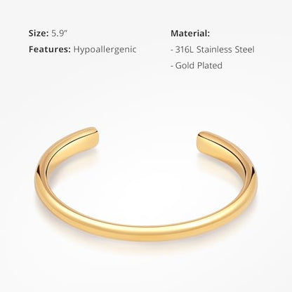COBI Minimalist Stainless Steel Bracelet, Polished Chunky Open Bangle,Twisted Rope Cuff Bracelet, Durable Hypoallergenic Stackable Jewelry 5.6/5.7/5.9 Inch - style: Thin Bangle - Gold