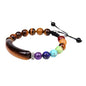 Unisex Healing Stone Bracelets Natural Gemstone Charm Stretch Bracelet Crystal Energy Heart Charm Tiger Eye 8MM Beads Bracelet Handmade Meditation Stone Jewelry Elastic Yoga Bracelet - color: 7 chakra tiger eye