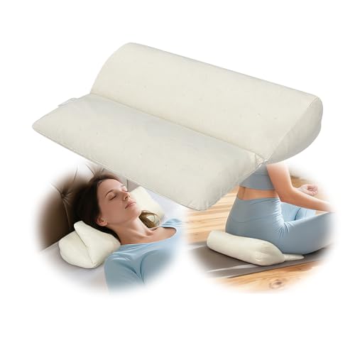 Meditation Cushion for Sitting on Floor, Organic Yoga Bolster Pillows White Meditation Seat Pad, 2-IN-1 Design Ergonomic Sleep Yoga Mat Foldable, Floor Cushion for Adults Back Support Washable