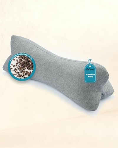 Adjustable Buckwheat Hull Cervical Pillow – Neck Lumbar Support Roll for Sleeping and Bed, Small Firm Pillow with Washable Cover 15.7"x5.9", Gray - color: Petal-grey