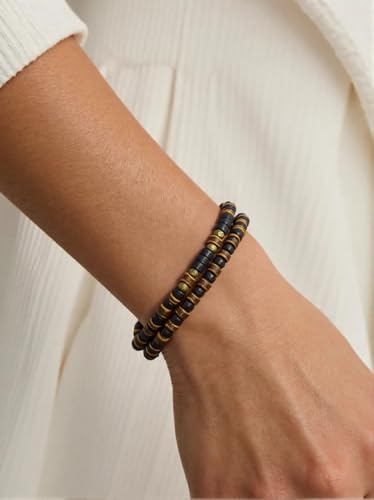 Puka Shell Bracelet for Men Wooden Bracelets Turquoise Stack Beaded Minimalist Trendy Jewelry for Friend Gift - style: 2pcs-Brown Black