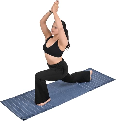 Silak Handmade Organic Cotton Yoga Mat Cotton Exercise Rug – Handwoven, Absorbent & Hand Washable Fitness Mat Ideal for Yoga, Workouts and Meditation - color: Indigo Moon