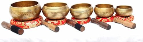 Beaten Tibetan Singing Bowl Set of 5 Hand Hammered - Buddhist Meditation Bowls from Nepal