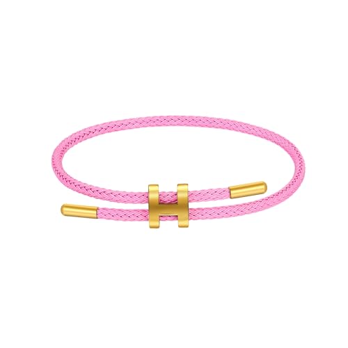 Bracelets for Women Adjustable Charm Bracelet, 18k Gold-plated Buckle Design Titanium Steel Wire Rope Women's Gift Jewelry - color: rose-pink